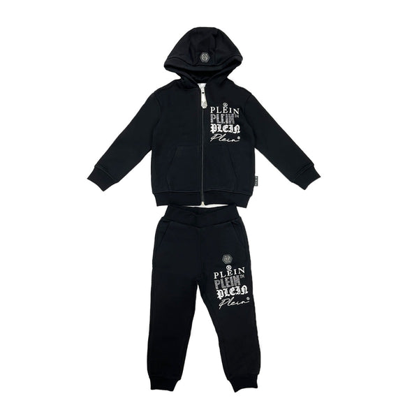 Boys Black Logo Print Hooded Tracksuit