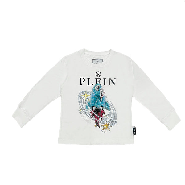 Boys White Full Sleeves Cotton T-Shirt