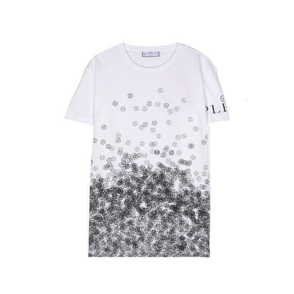 Boys White Abstract-Print Logo Cotton T-Shirt