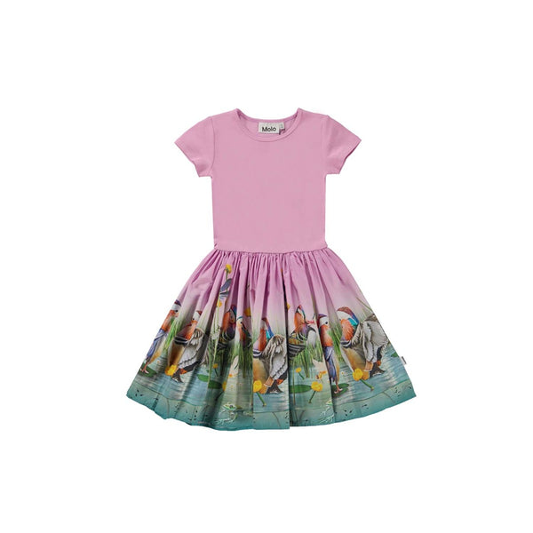Girls Pink Cotton Duck Print Dress
