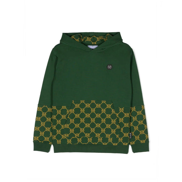 Boys Green Logo-Print Panelled Hoodie