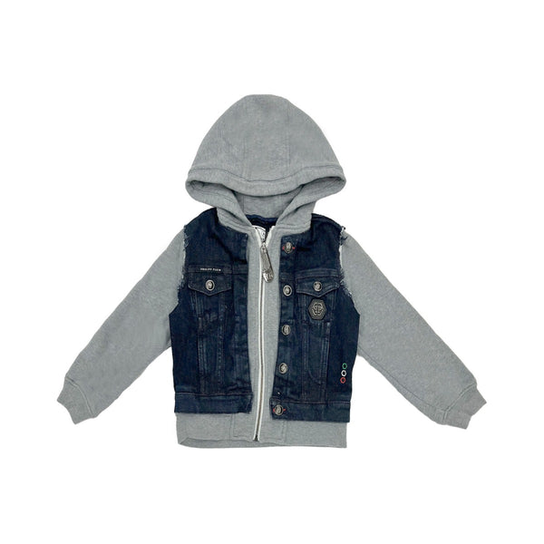 Boys Blue and Grey Denim Hooded Jacket