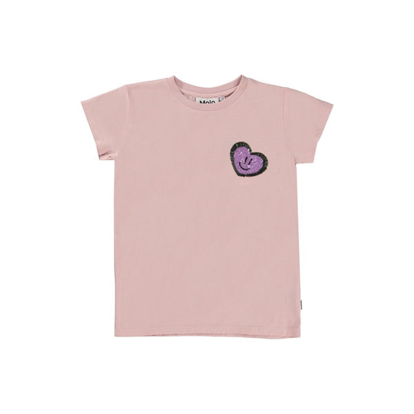 Girls Pink Small Heart Sequins T-Shirt