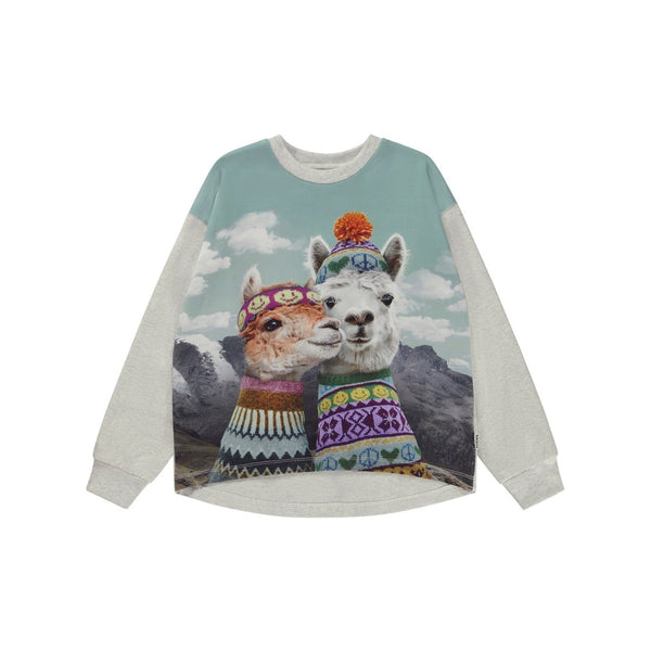 Girls Grey Llama Print Full Sleeves T-Shirt