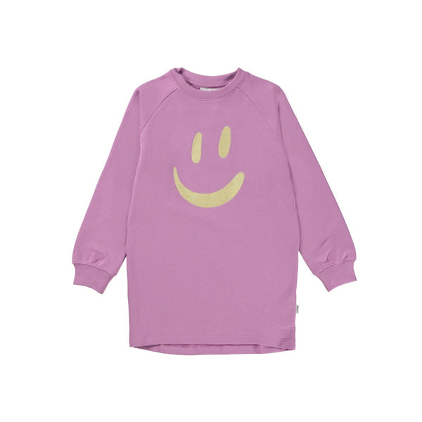 Girls Pink Smile Printed Full Sleeves Dress