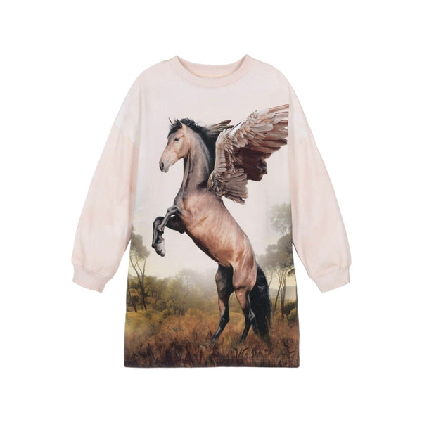 Girls Pink Pegasus Horse Sweatshirt Dress