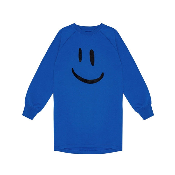 Girls Blue Smiley-Print Sweatshirt Dress