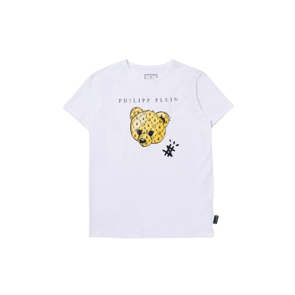 Boys White Teddy Bear-Print T-shirt