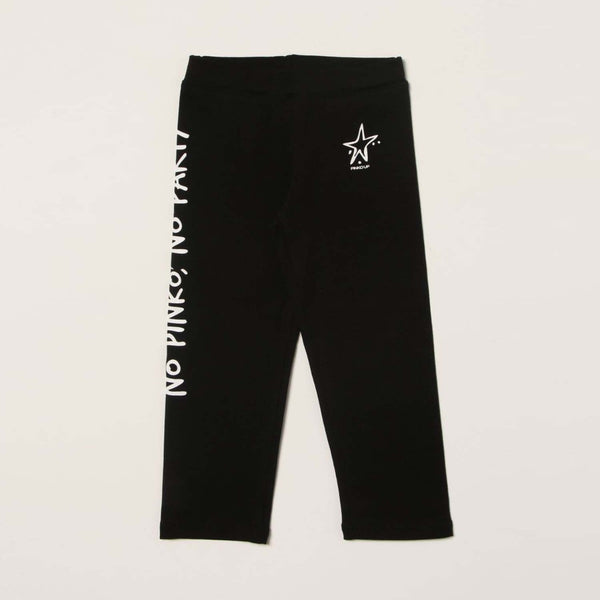Black Knee Length Leggings With White Slogan Print