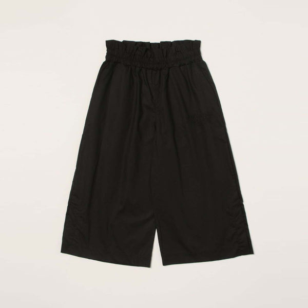 Black Flared Cotton Pants With Elasticized Waistband
