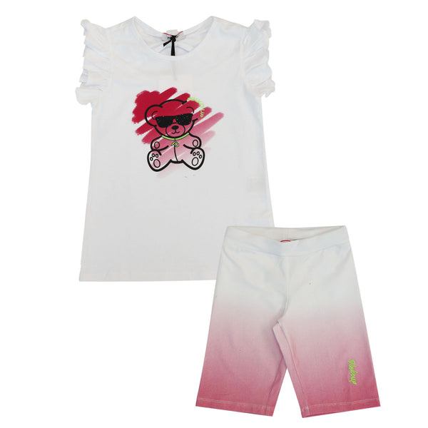 White Ruffled Printed Top With Shorts