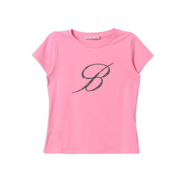 Girls Pink Rhinestone-Logo Cotton T-shirt