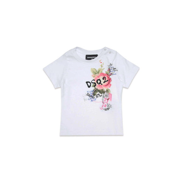 Girls White Logo Print Cotton T-Shirt