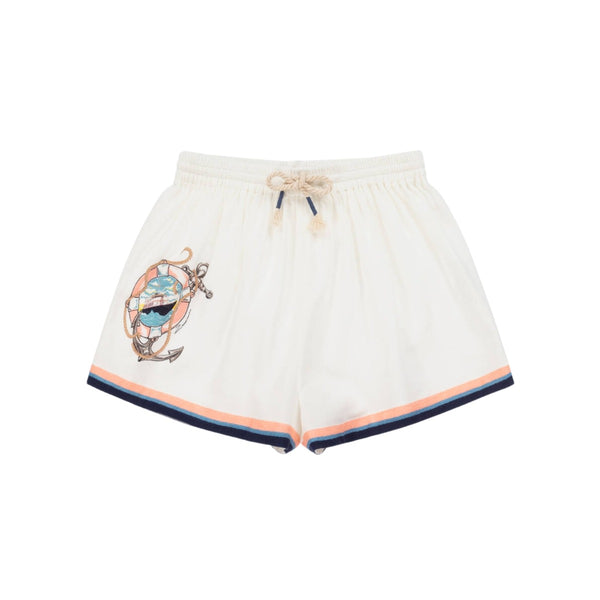 Girls Ivory Nautical Print Cotton Shorts