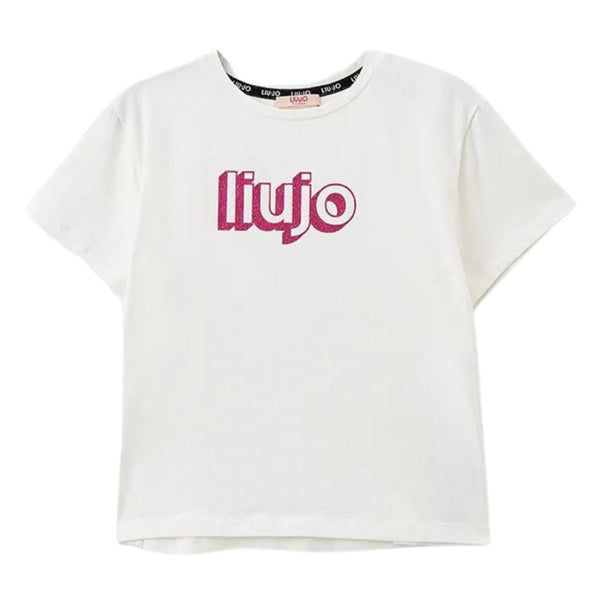 Girls White Cotton Logo T-Shirt