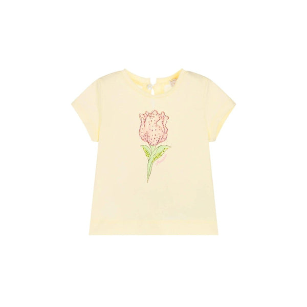 Girls Yellow Cotton Diamante Tulip T-Shirt