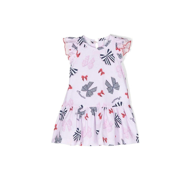 Girls Pink Bow Print Jersey T-Shirt Dress