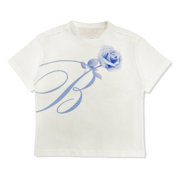 Girls White Flower-Print Cotton T-Shirt