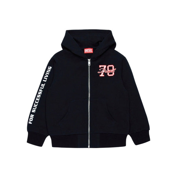 Boys Black Logo-Print Hooded Jacket