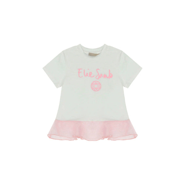 Girls White and Pink logo Half Sleeves T-Shirt