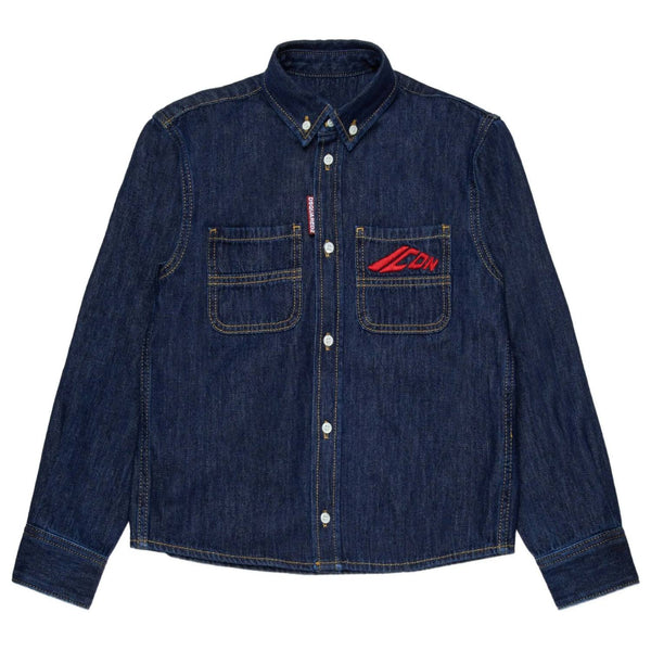 Boys Blue Logo-Icon Denim Shirts