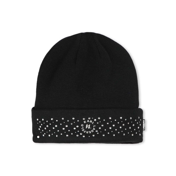 Girls Black Monogram-Embellished Beanie