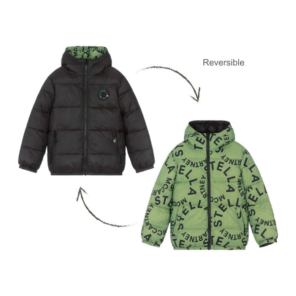Boys Black & Green Reversible Puffer Jacket