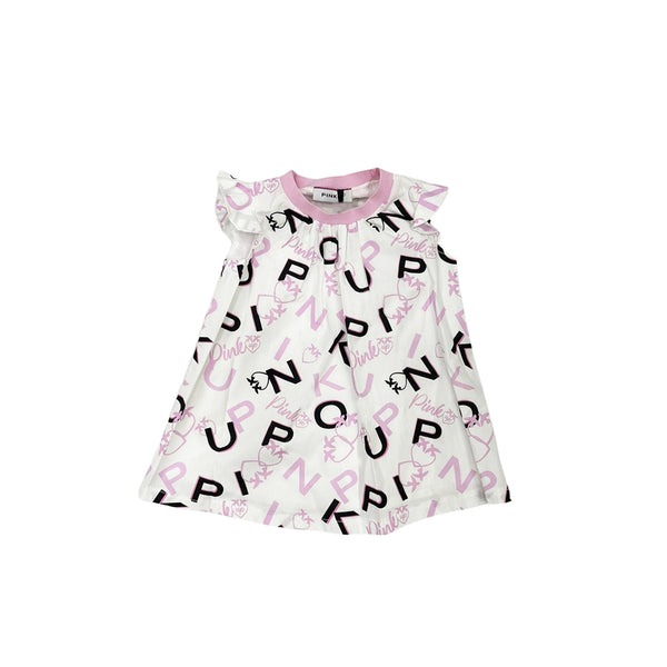 Girl White And Pink Cotton Half Sleeve Dress
