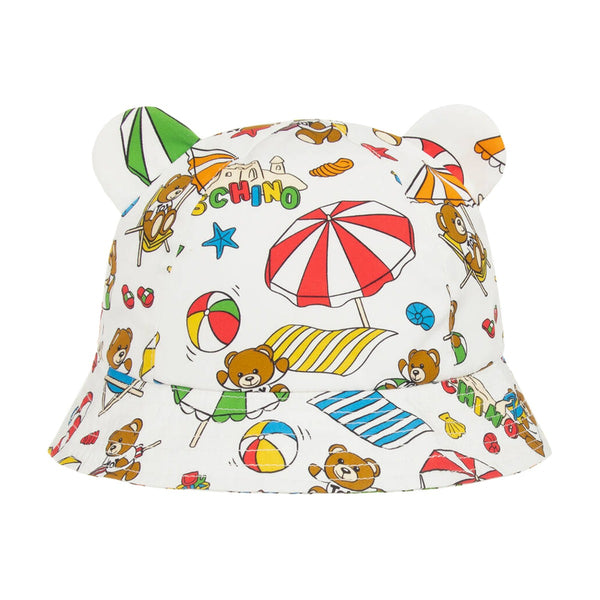 White Cotton Teddy Bear Beach Print Hat