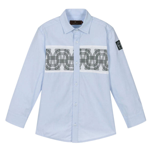 Boys Blue Graphic-Print Shirts