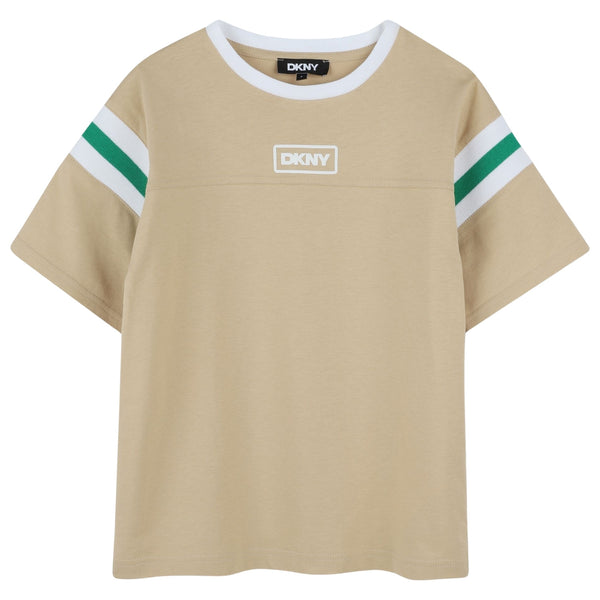 Boys Beige Logo-Print Cotton T-Shirt