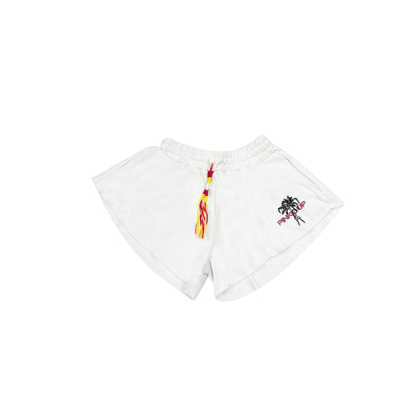 Girl White Cotton Logo Shorts