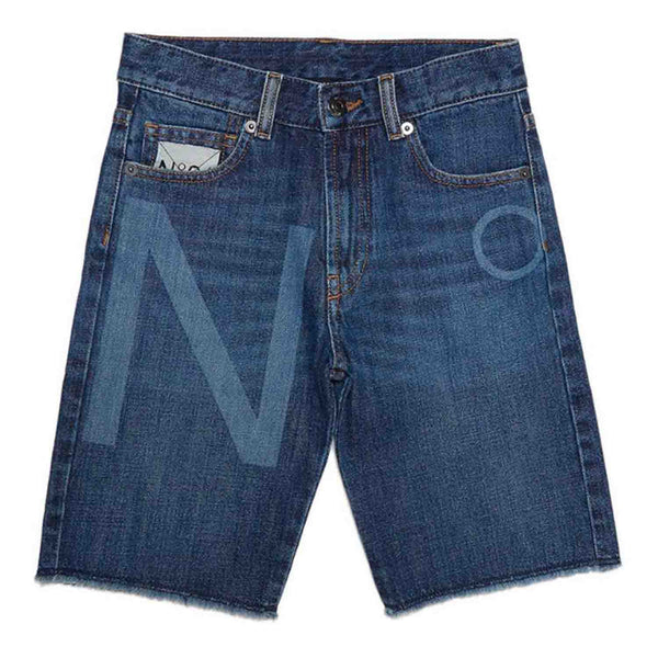 Blue Denim Shorts With Laser-Printed Logo