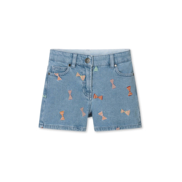 Girls Blue Embroidered Denim Shorts