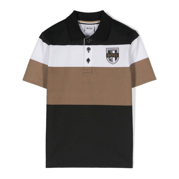 Boys Black Colourblock Cotton Polo T-Shirt