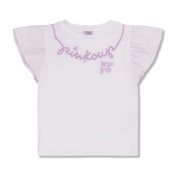 Girls White Embroidered-Logo T-Shirt
