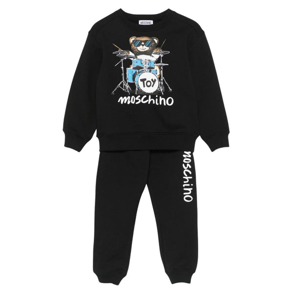 Boys Black Logo-Print Cotton Tracksuit