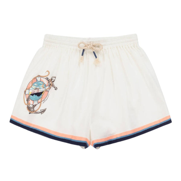 Girls Ivory Nautical Print Cotton Shorts