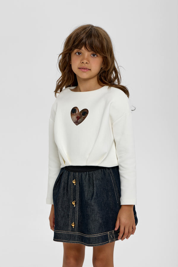 Stylish Cropped Decorated Catty Sweatshirt