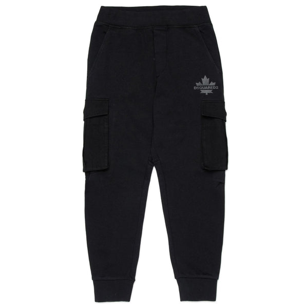 Boys Black Logo-Print Cargo Trousers