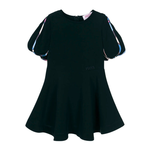 Girls Black Petal-Sleeve Vivara Dress