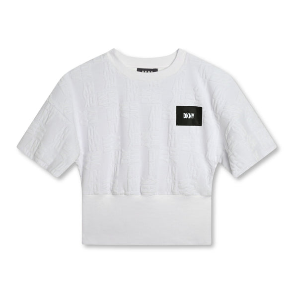 Girls White Logo-Print Jacquard T-shirt