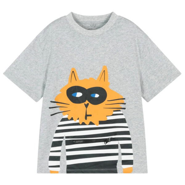 Boys Grey Cotton Cat-Print T-Shirt
