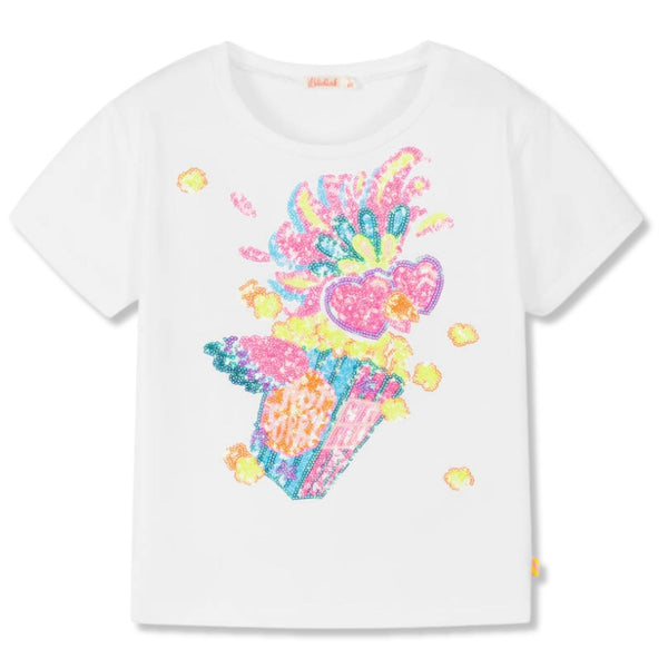 Girls White Sequin Graphic T-Shirt