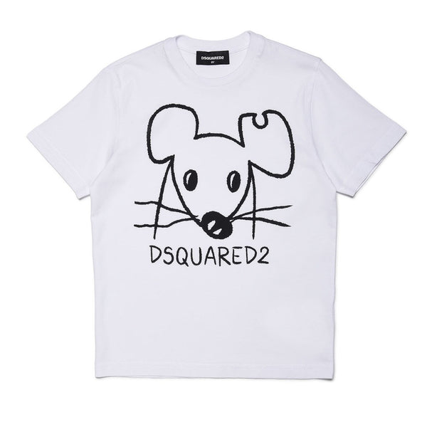 Mouse Logo Print Unisex White T-shirt