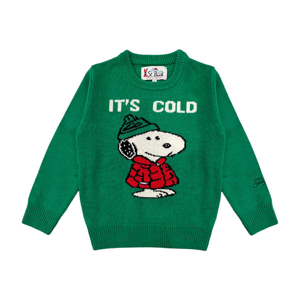 Boys Green Wool & Cashmere Snoopy Sweater