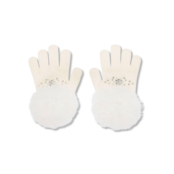 Girls Ivory Pom-Pom Knitted Gloves