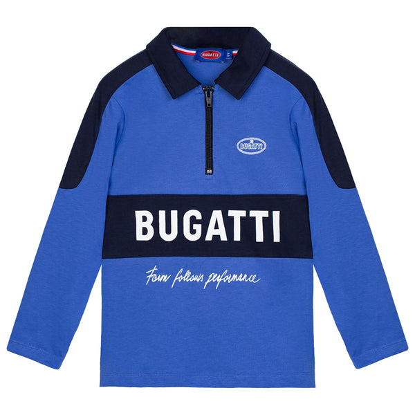 Boys Blue Polo Zip-up Logo-Print T-Shirt