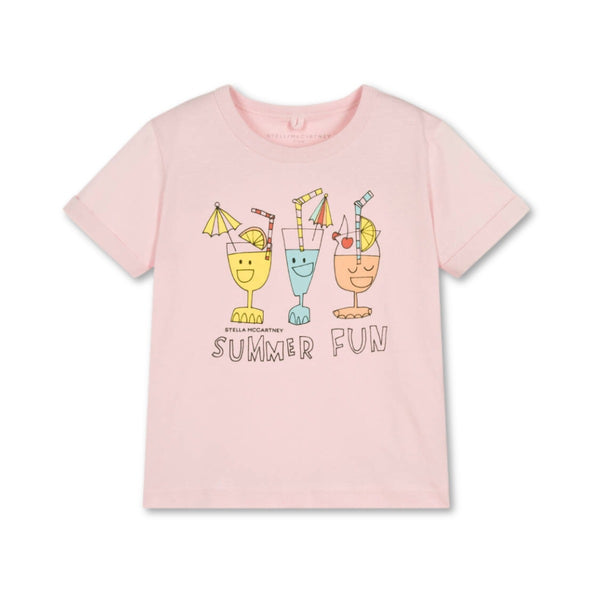 Girls Pink Cotton Cocktail Print T-Shirt