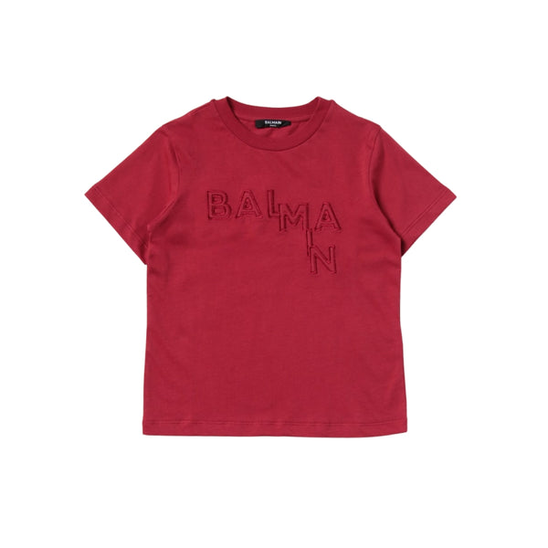 Kids Red Embroidered Logo T-Shirt
